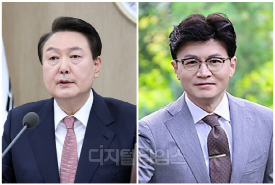 윤석열 대통령(왼쪽)과 한동훈 전 국민의힘 비상대책위원장. <디지털타임스 DB, 대통령실 제공>